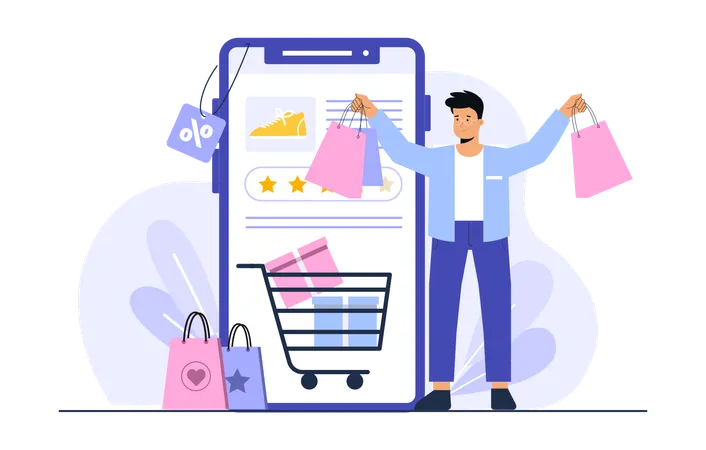 Homem fazendo compras on-line  Ilustração