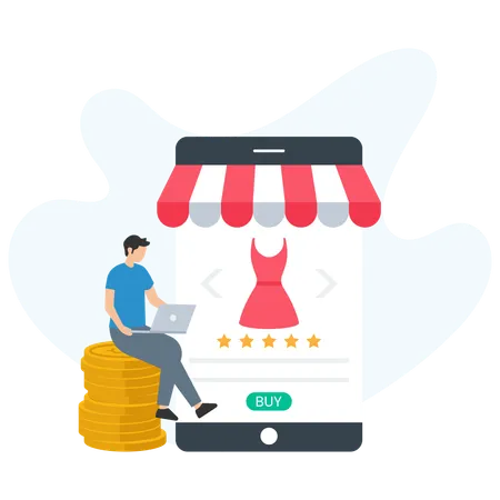 Homem fazendo compras on-line  Ilustração