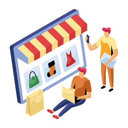 Homem fazendo compras on-line  Ilustração