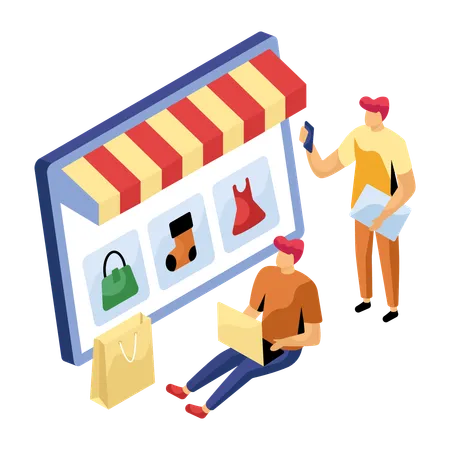 Homem fazendo compras on-line  Ilustração