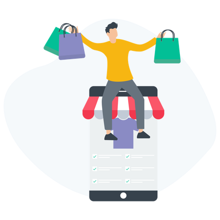 Homem fazendo compras on-line  Ilustração