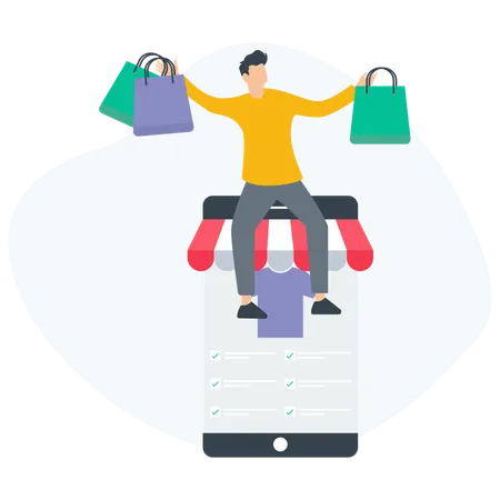 Homem fazendo compras on-line  Ilustração