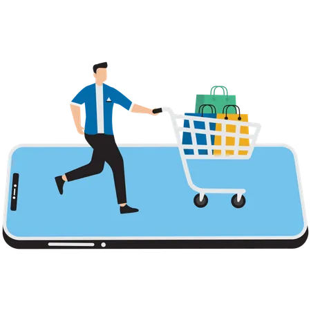 Homem fazendo compras on-line  Ilustração