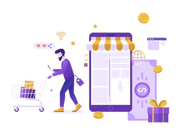 Homem fazendo compras on-line  Ilustração