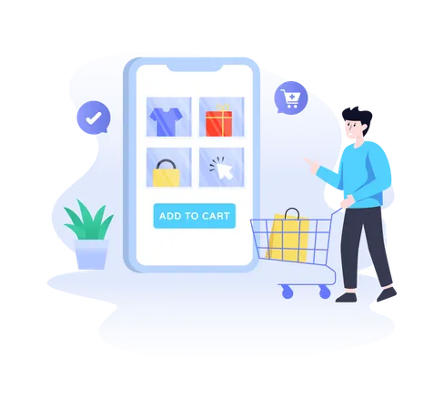 Homem fazendo compras on-line  Ilustração