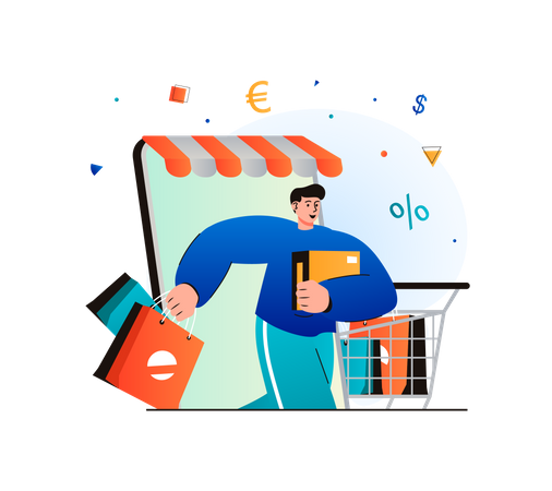 Homem fazendo compras on-line  Ilustração