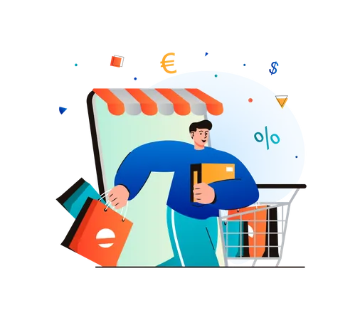 Homem fazendo compras on-line  Ilustração