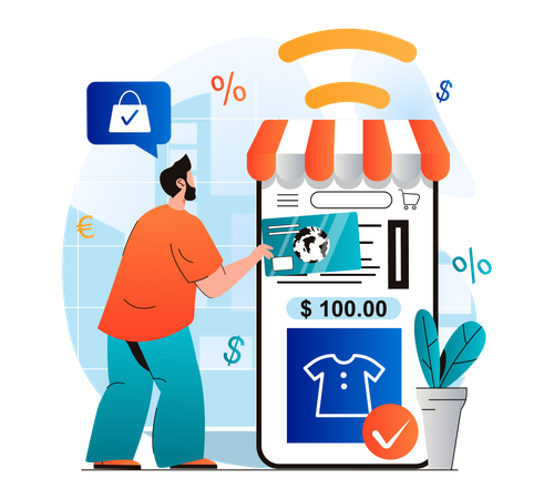 Homem fazendo compras on-line  Ilustração