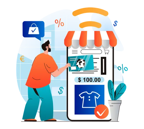 Homem fazendo compras on-line  Ilustração