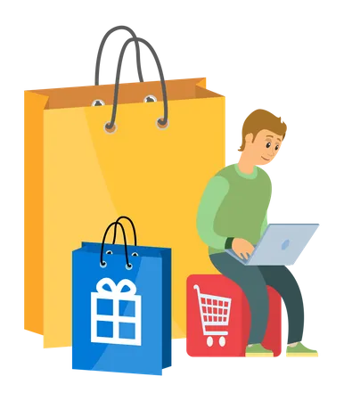 Homem fazendo compras on-line  Ilustração