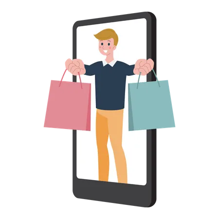 Homem fazendo compras on-line  Ilustração