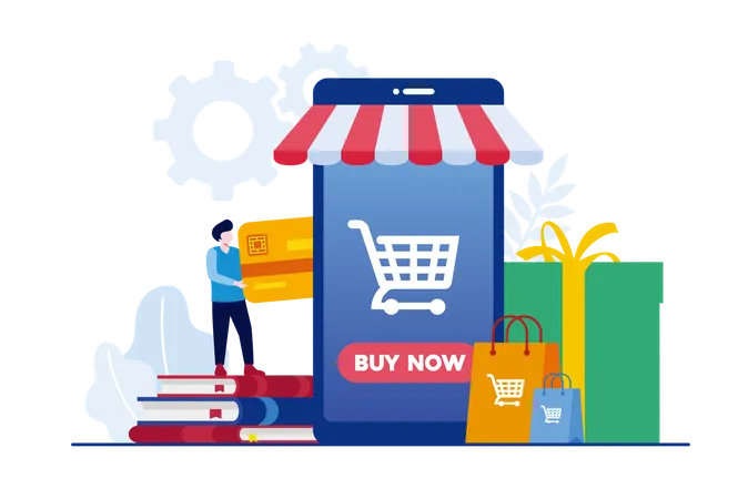 Homem fazendo compras on-line  Illustration