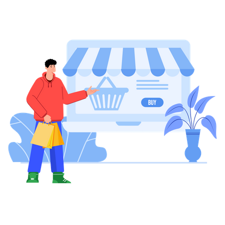 Homem fazendo compras on-line  Ilustração