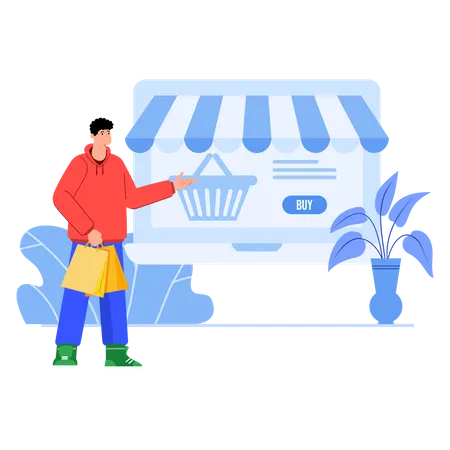 Homem fazendo compras on-line  Ilustração