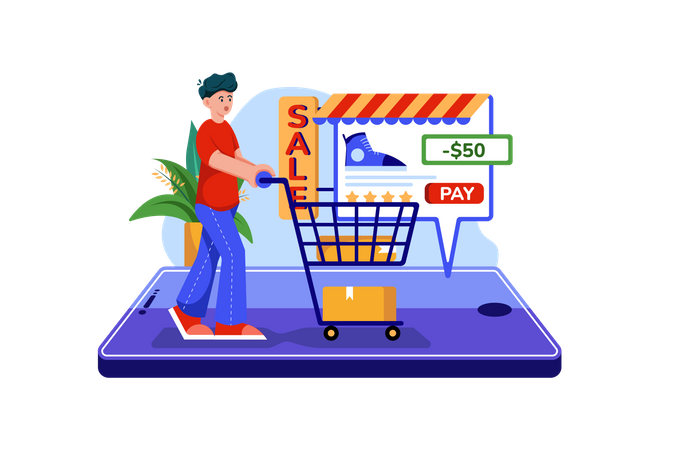 Homem fazendo compras on-line  Ilustração