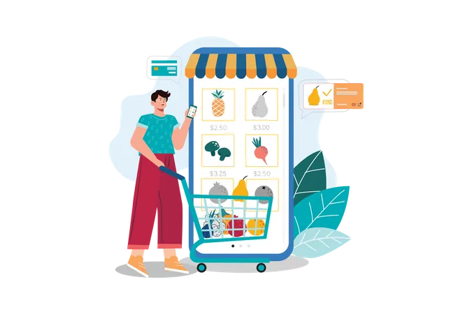 Homem fazendo compras on-line  Ilustração