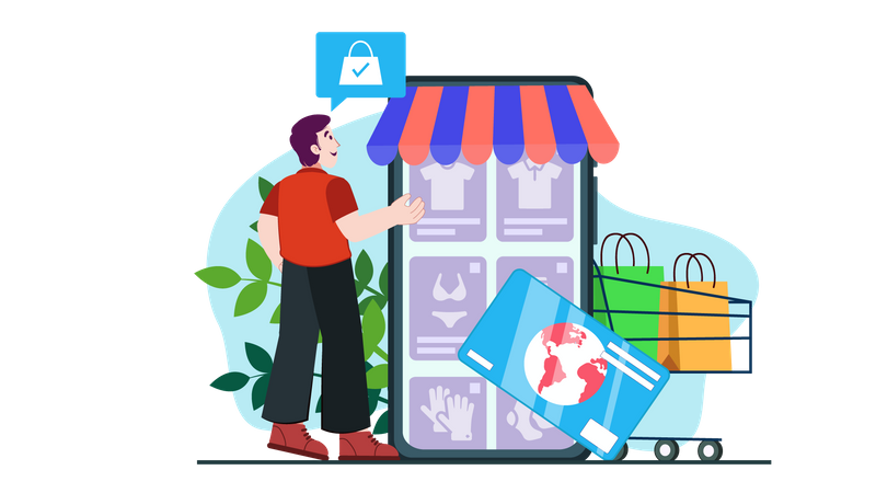 Homem fazendo compras on-line  Illustration