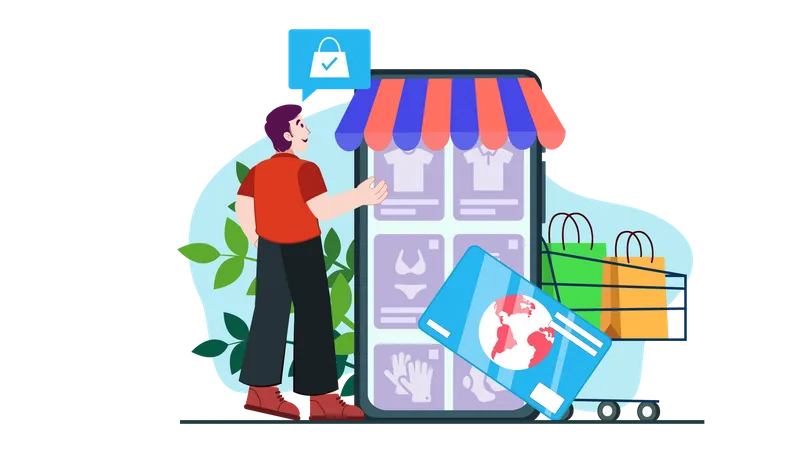 Homem fazendo compras on-line  Illustration