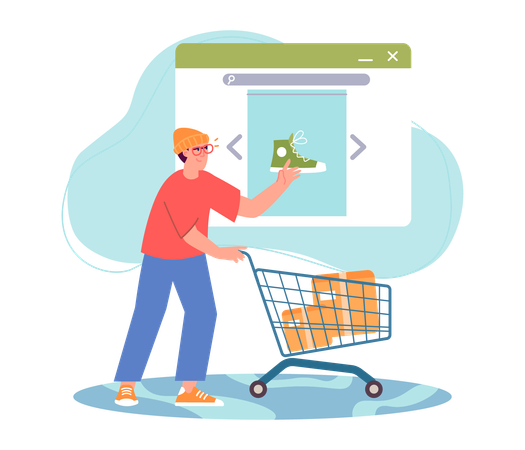 Homem fazendo compras on-line  Ilustração