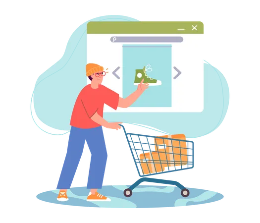 Homem fazendo compras on-line  Ilustração