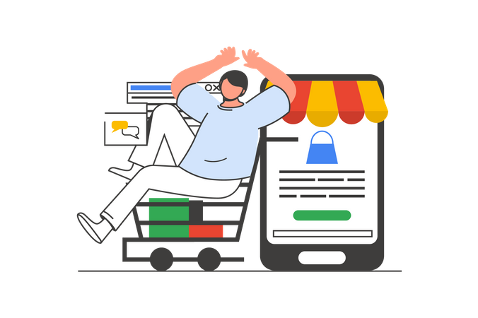 Homem fazendo compras on-line  Ilustração