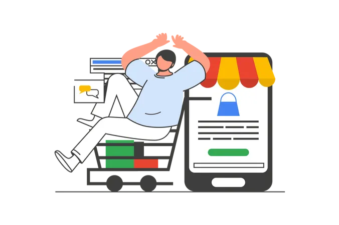 Homem fazendo compras on-line  Ilustração