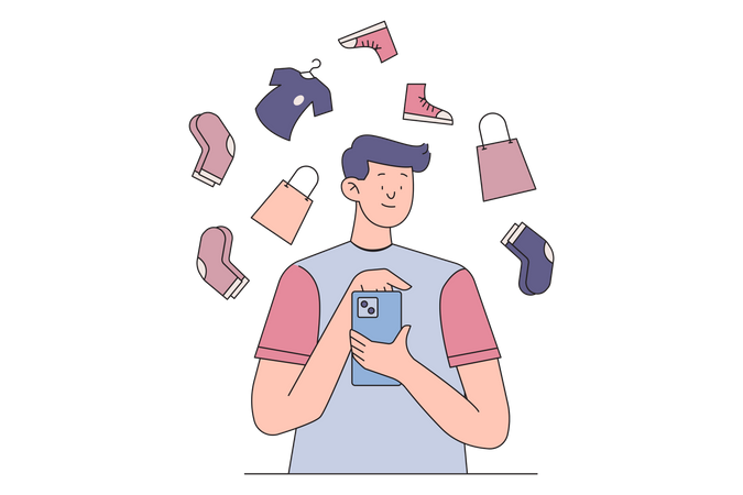 Homem fazendo compras on-line durante a venda  Ilustração