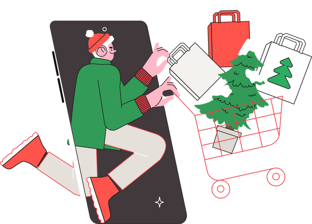 Homem fazendo compras on-line durante a promoção de natal  Ilustração