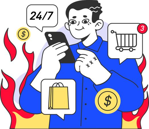 Homem fazendo compras on-line em promoção  Ilustração