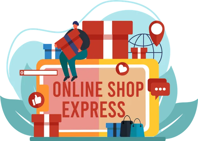 Homem fazendo compras expressas on-line  Ilustração