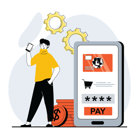Homem fazendo pagamento de compras on-line  Ilustração