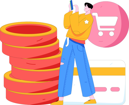 Homem fazendo pagamento de compras on-line  Ilustração