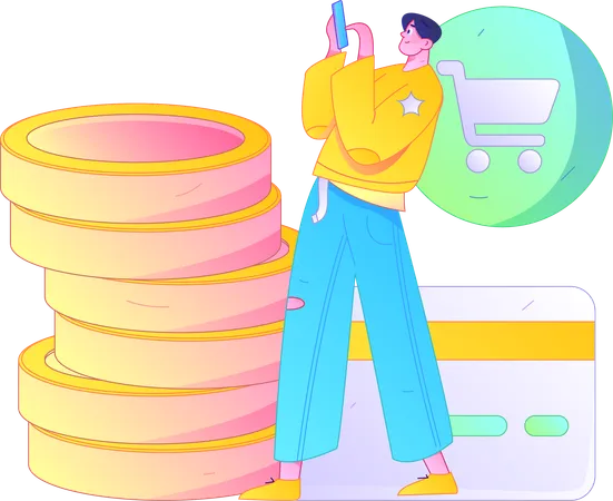 Homem fazendo pagamento de compras on-line  Ilustração