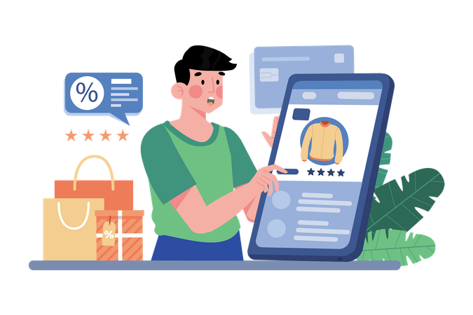 Homem fazendo pagamento de compras on-line  Ilustração