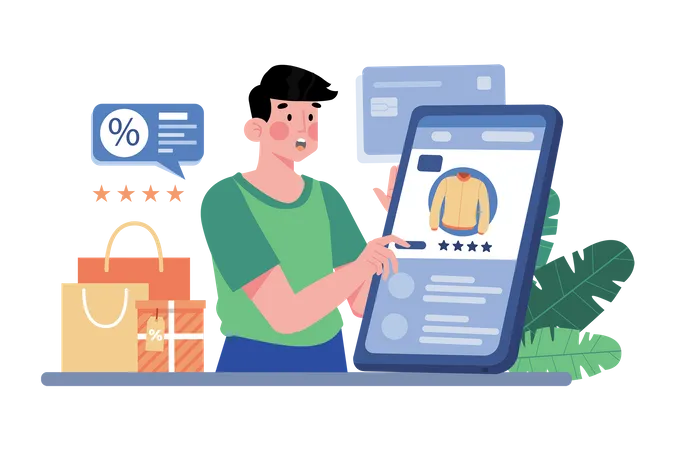 Homem fazendo pagamento de compras on-line  Ilustração