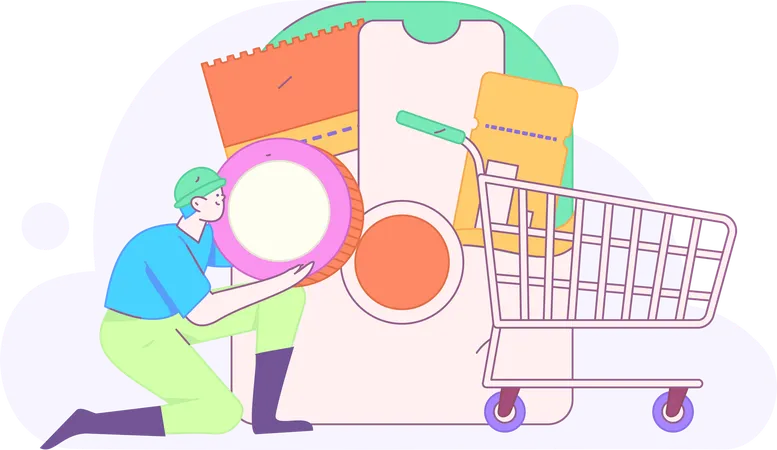 Homem fazendo pagamento de compras  Ilustração
