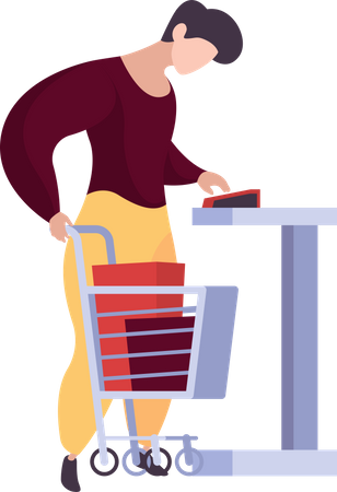 Homem fazendo pagamento de compras via máquina pos  Ilustração