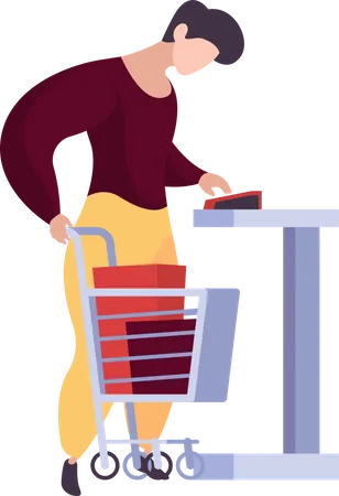 Homem fazendo pagamento de compras via máquina pos  Ilustração