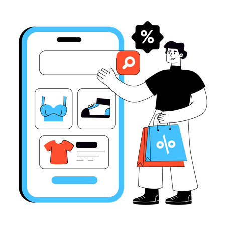 Homem fazendo compras pelo celular  Ilustração