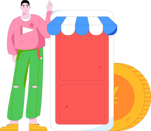 Homem fazendo compras pelo celular  Ilustração