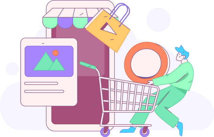 Homem fazendo compras pelo celular  Ilustração