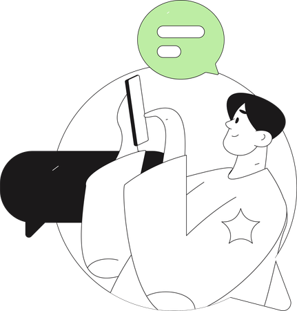 Homem fazendo bate-papo móvel  Ilustração