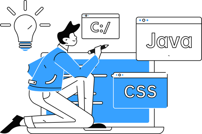 Homem fazendo criação de codificação  Ilustração