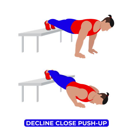 Homem Fazendo Exercício De Declínio Fechado Push Up  Ilustração