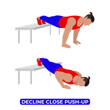 Homem Fazendo Exercício De Declínio Fechado Push Up  Ilustração