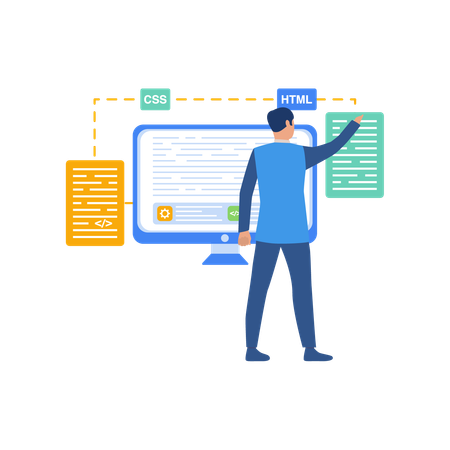 Homem fazendo desenvolvimento de software  Ilustração