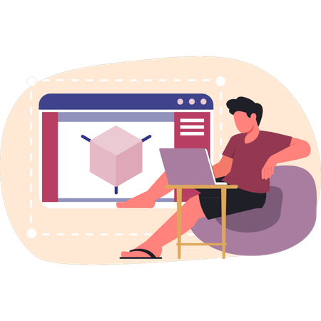 Homem fazendo design 3D no laptop  Ilustração