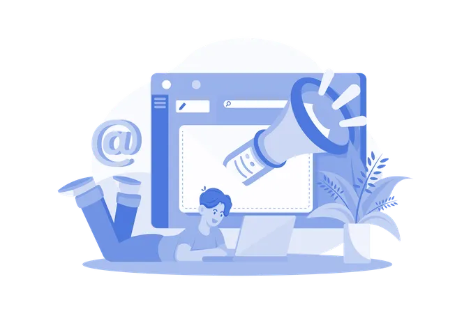 Homem fazendo email marketing  Ilustração