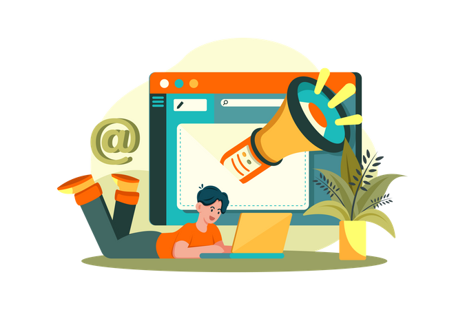 Homem fazendo email marketing  Illustration