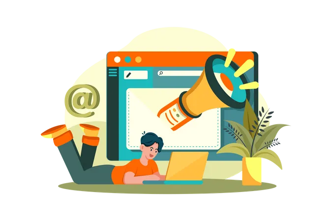 Homem fazendo email marketing  Illustration